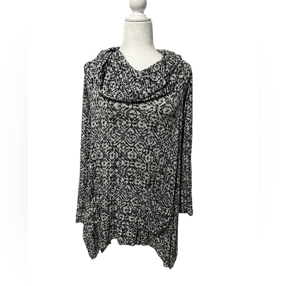 Blue Saks Fifth Avenue Draped Hooded Tunic Sweater Black and Gray with Pockets M - Picture 1 of 10